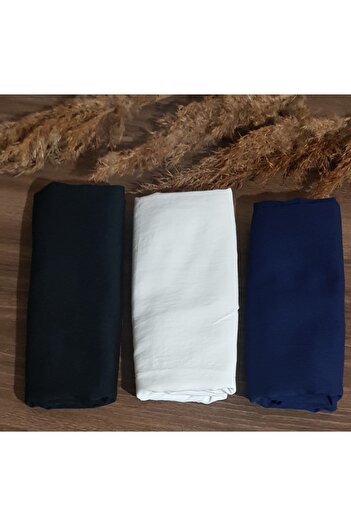 HAR-UM Ticaret Women's Hijab Cotton Jazz Shawl Model-3-Piece Black > White > Navy Blue