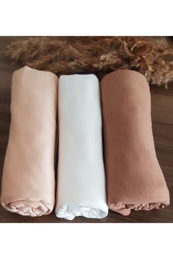 HAR-UM Ticaret Hijab Γυναικείο χτενισμένο βαμβακερό σάλι μοντέλο-3 τεμαχίων σε ανοιχτό λευκό, βιζόν, σολομός