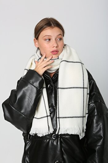 FELLMENS Women's Scarf Shawl - Ecru Square Pattern