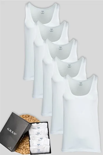 GÜRLESİN Pack of 5 Men's 100% Cotton Boxed Combed Cotton Straps High Quality White Undershirt