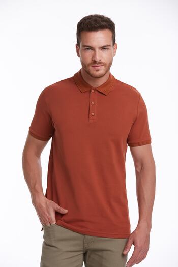Hatemoğlu Men's Tile Regular Fit Plain 100% Cotton Polo Neck T-Shirt