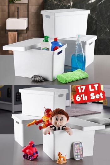 Nandy Home White 17 Lt Decorative Organizer Box with Lid - 6 Pieces