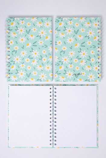 paperlab A5 Daisy Patterned Hard Cover Spiral Unlined Notebook