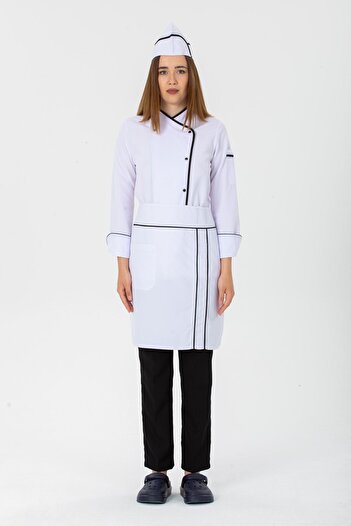 TIPTEKS White - Black Piping Chef Waist Apron