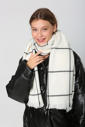 BALIENTE Women's Scarf Shawl - Ecru Square Pattern