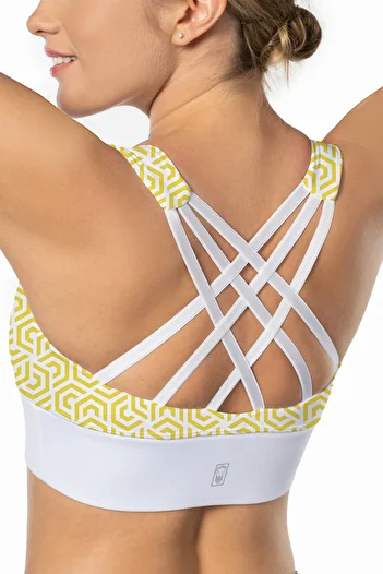 Lioness Activewear Yellow Lotus Patterned High Support Covered Sports Bra with Back Detail