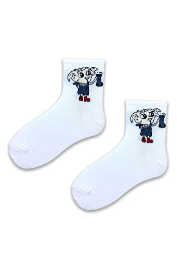 Esinti 4 Pairs Unisex White Colorful Line Heroes Pattern Socks Socket College Socks 4 Pcs