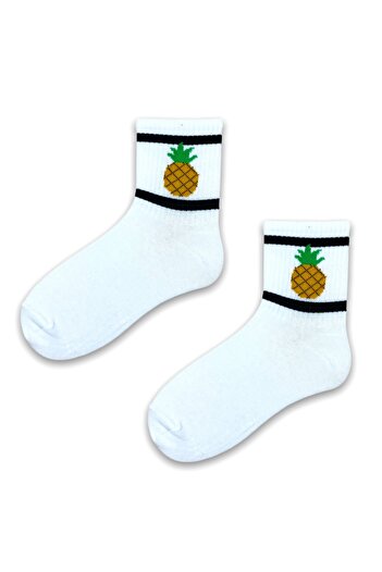 Esinti Men's Women's Socks Socket Long Socks White Patterned Socks 3 Pieces