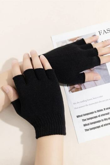 EFBUTİK Black Cut-Out Plain Gloves