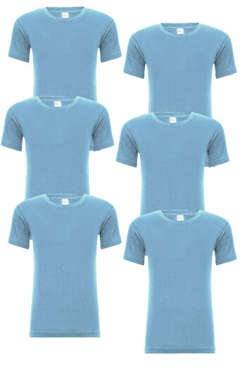 FSM1453 Boy's Cotton Ribbed Crew Neck Sleeve Colored Undershirt 6 Pcs -211