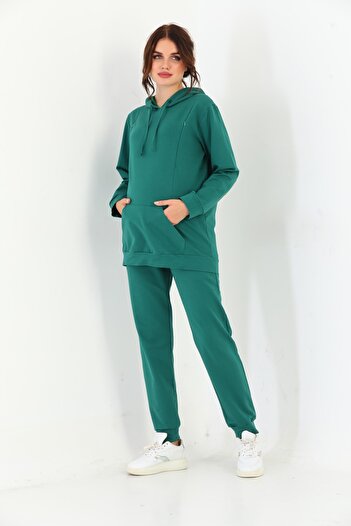 Miss Dünya Lissa Green Maternity and Maternity Hooded Sweatshirt Tracksuit Set