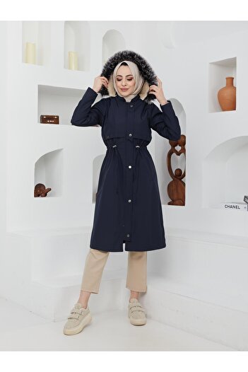 KMKkombin Large Size Water and Windproof Bondik Coat and Coat with Full Fur Inside