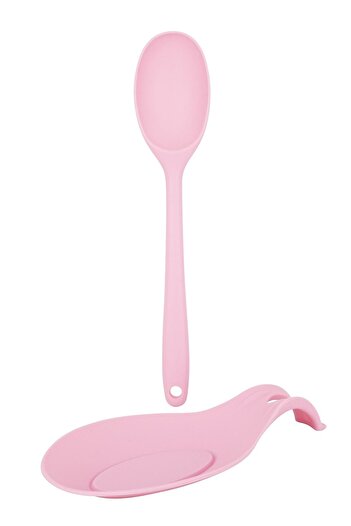 Tantitoni Light Pink Colored Silicone Spoon and Spoon Coaster Set