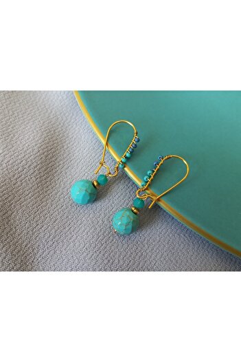 delay art Turquoise Stone Authentic Earrings Handmade Ethnic Bohemian Women's Bijouterie Jewelry