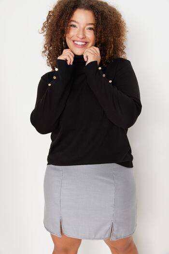 Trendyol Curve Black Turtleneck Button Detailed Thin Knit Sweater TBBAW23AN00105