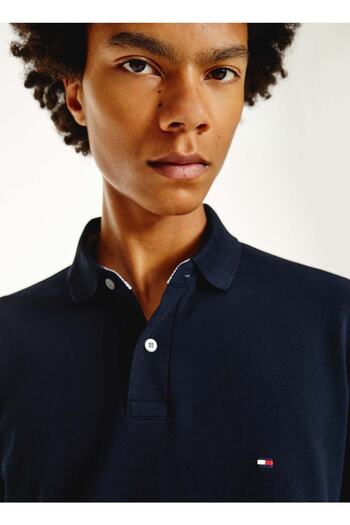 Tommy Hilfiger Tričko Erkek Polo Yaka Regular Fit Düz Mavi
