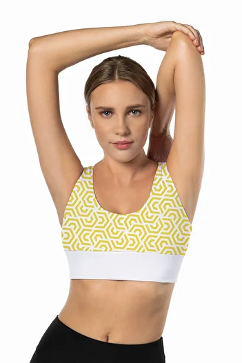 Lioness Activewear Yellow Lotus Patterned High Support Covered Sports Bra with Back Detail