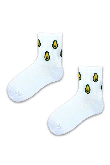 Esinti Men's Women's Socks Socket Long Socks White Patterned Socks 3 Pieces