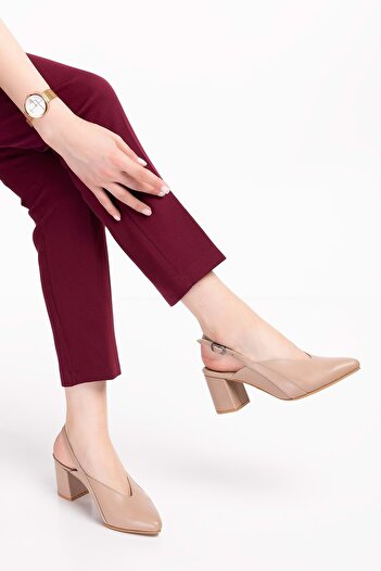 Gondol Women's Genuine Leather Classic Heeled Shoes Şhn.813 - Mink - 39