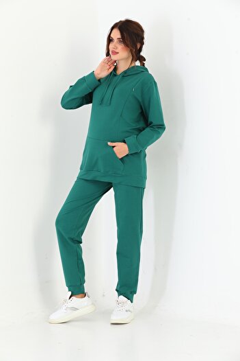 Miss Dünya Lissa Green Maternity and Maternity Hooded Sweatshirt Tracksuit Set