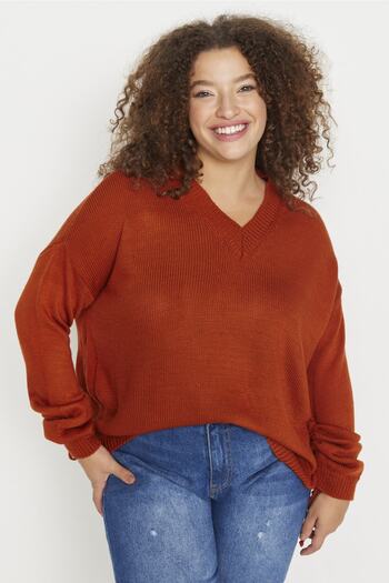 Trendyol Curve Tile V-Neck Sleeves Gather Detailed Knitwear Sweater TBBAW23AN00023