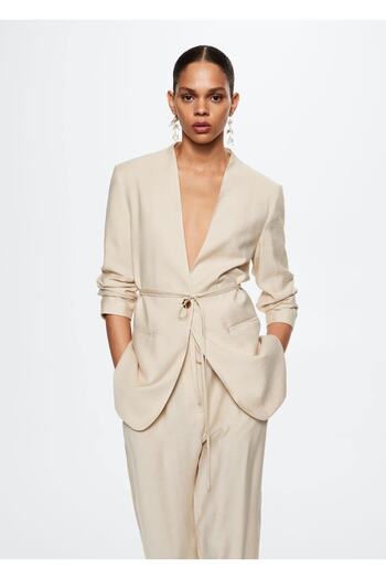 MANGO Woman Belted Suit Blazer Jacket