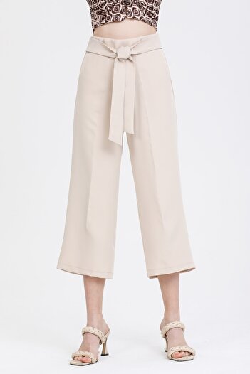 MD trend Women's Stone Waist Elastic Tied Short Fabric Trousers