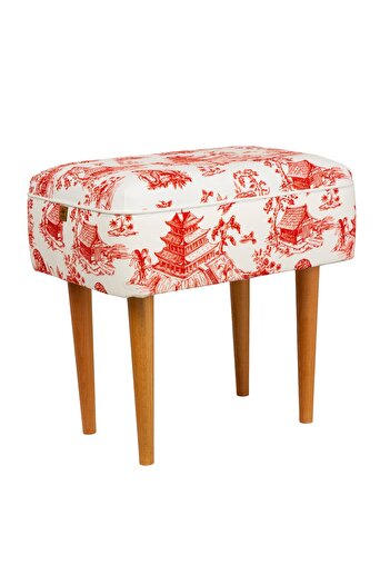 LUX VIE Puf Vintage Gürgen Ahşap Ayaklı Dekoratif Puf, Kırlent, Runner, 6 Parça Set