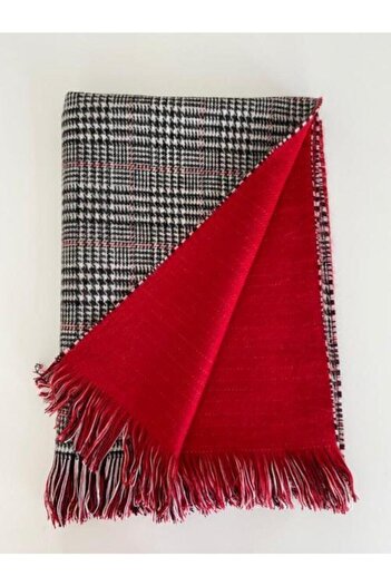Mathilda Aksesuar Women's Red Plaid Double-Sided Soft Textured Scarf
