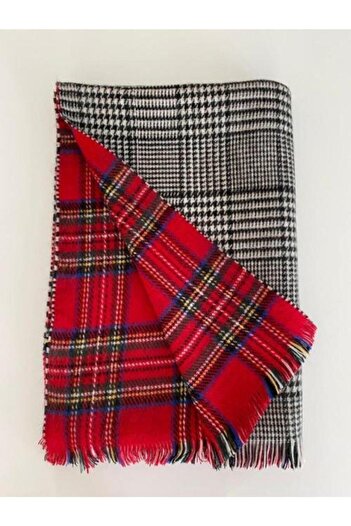 Mathilda Aksesuar Women's Double Sided Soft Textured Scarf Red Scottish Pattern