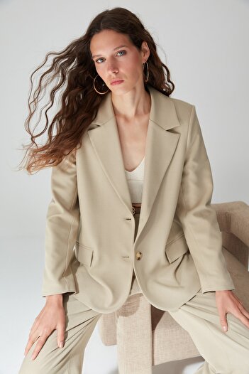 Trendyol Collection Jachetă blazer ediție limitată, căptușită, bej-gri TWOAW23BC00132