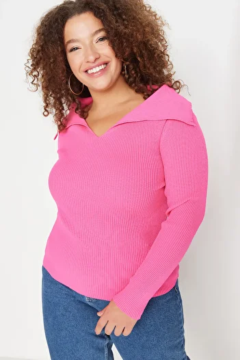 Trendyol Curve Fuchsia Boat Neck Knitwear Blouse