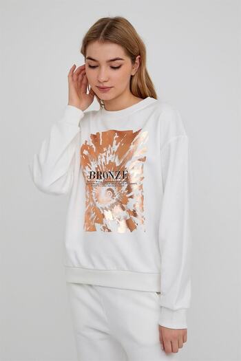 ESPİNA Kadın Baskılı Bisiklet Yaka Sweatshirt