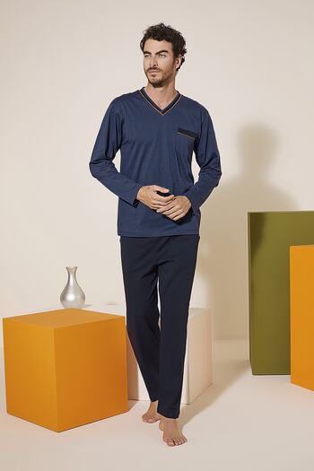 KLY V-Neck Men's Long Sleeve Pajama Set