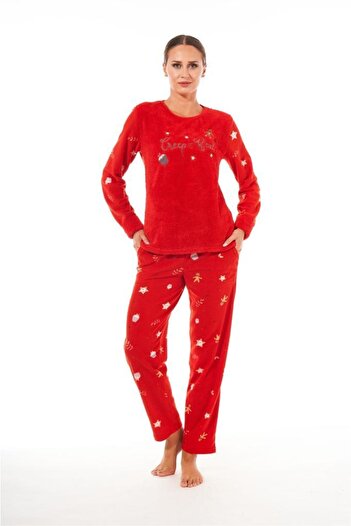 Estiva Patterned Daily Plush Fleece Women's Pajama Set