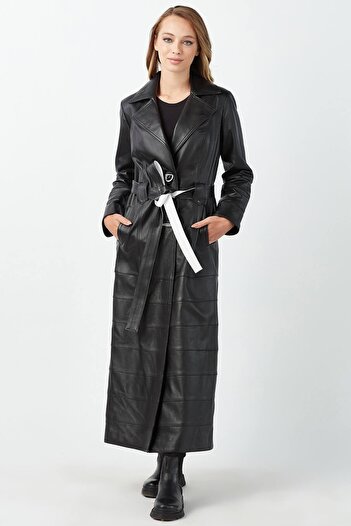 Deriza Rita Genuine Leather Women's Overcoat Black
