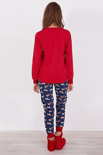 Rolypoly Deer Kırmızı Kadın Uzun Kol Pijama Takım