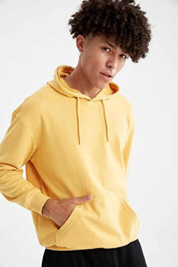DeFacto Oversize Fit Hooded Basic Βαμβακερό φούτερ με απαλό Fuzz εσωτερικά