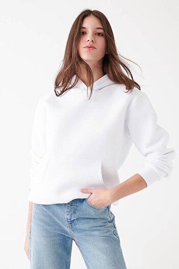 Mavi Women's Hooded White Basic Sweatshirt167299-70000