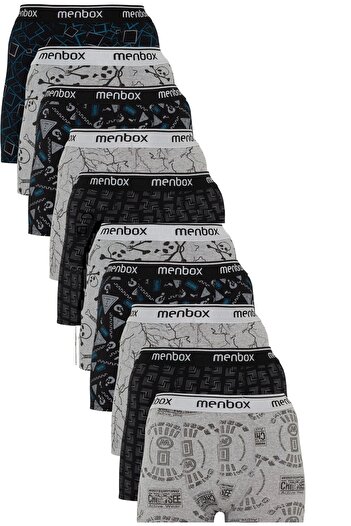 MENBOX Πακέτο 10 ανδρικών μπόξερ με μοτίβο Lycra Classic