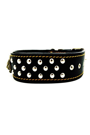 Tasma Market Black Tiger Head Soft Textured Leather Dog Collar