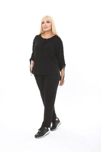 xlargebutik Дамски дрехи в големи размери, гъвкави, удобни, стилни, комплект, черни