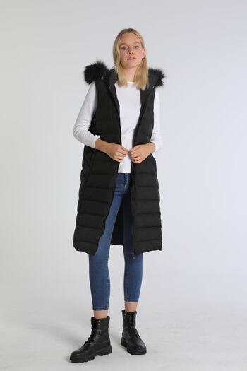 PIQUE Women's Vest Women's Fur Hooded Long Vest Hazal