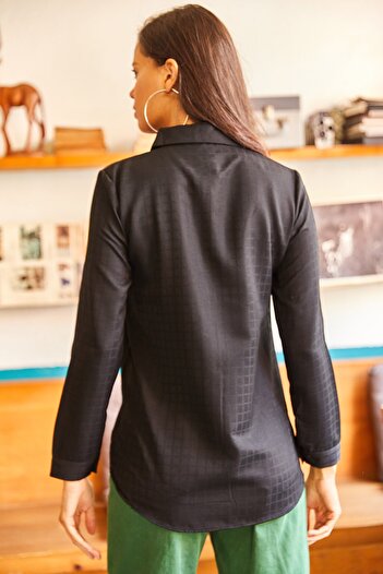 Olalook Női fekete jacquard texturált szőtt ing GML-19001036