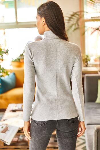 Olalook Women's Gray Turtleneck Hooded Camisole Sweater KZK-19000395