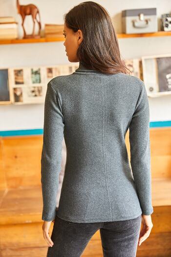 Olalook Women's Anthracite Turtleneck Raised Camisole Sweater KZK-19000395