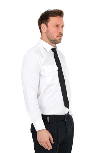 ModaCanel Fashion Canel Tie Collar White Men's Long Sleeve Safety Shirt