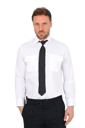 ModaCanel Fashion Canel Tie Collar White Men's Long Sleeve Safety Shirt