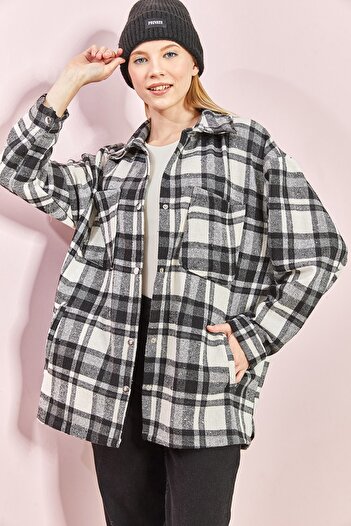 Bianco Lucci Women's Plaid Pattern Shirt with Rubber on the Back