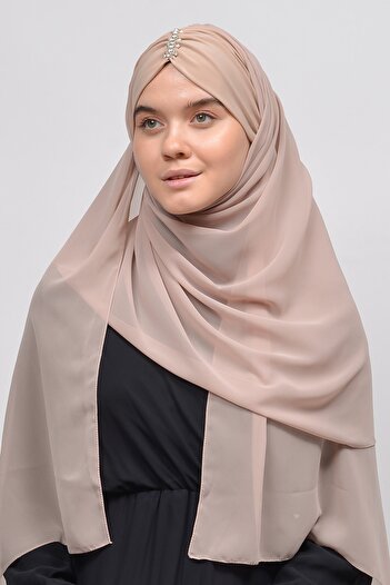 Altobeh Κομψό Stone Draped Ready Practical Chiffon Hijab Shawl-Light Latte